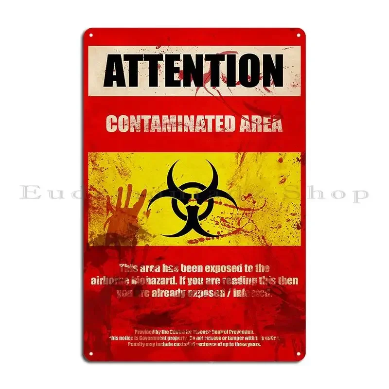 Attention Caution Biohazard Smeared Metal Sign Wall Mural Cave Printing Cinema Rusty Tin Sign Poster