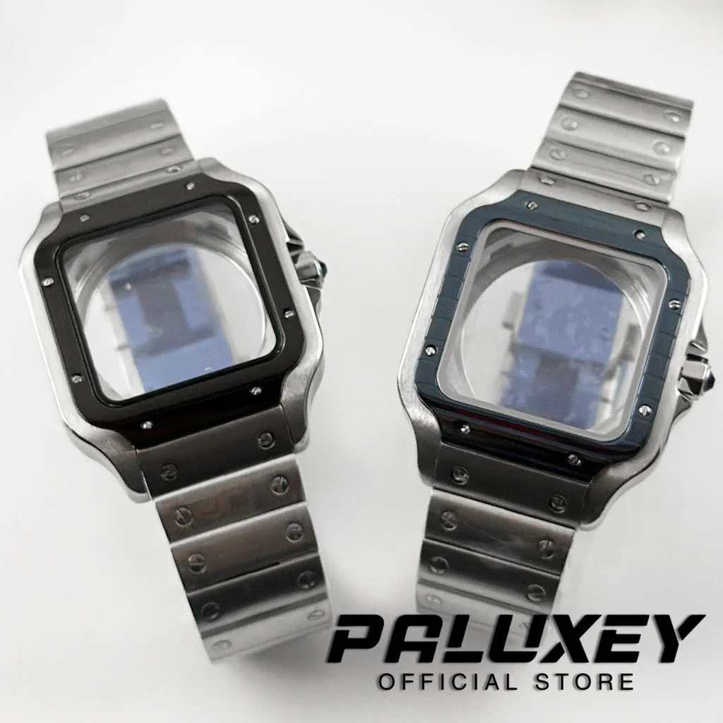 38mm 스퀘어 시계 케이스 38mm NH35 4R35 케이스 세트 NH35 NH36 4R36 무브먼트 용 316L 스틸 시계 수리 산토스 수정 부품