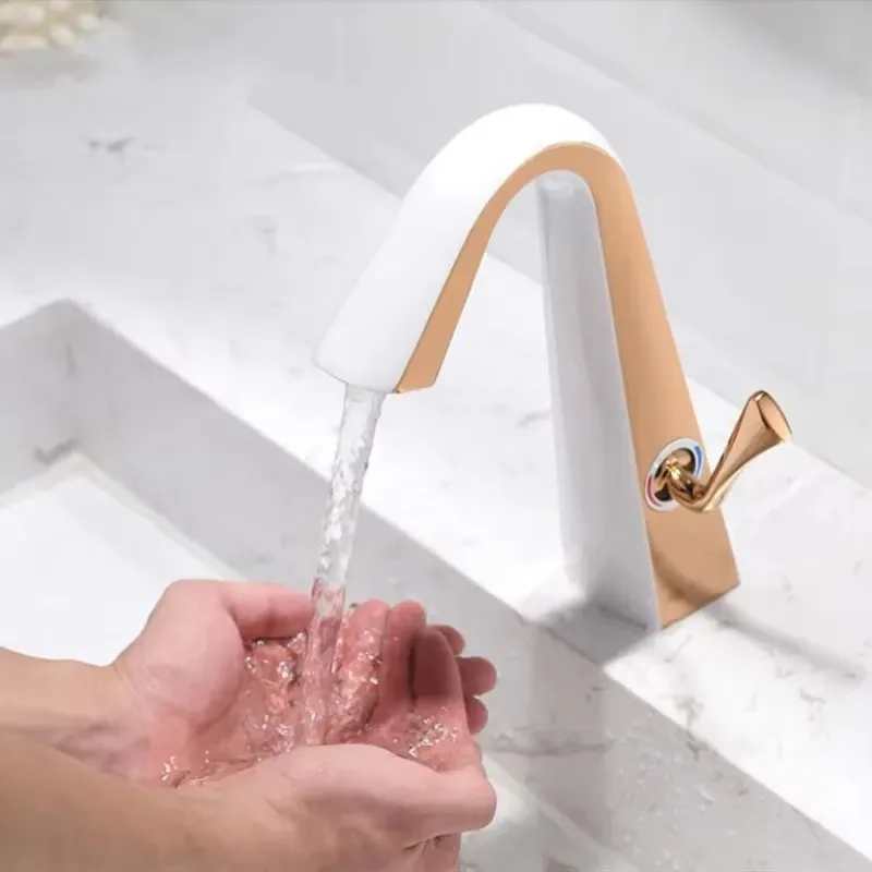 

Basin Faucet Chrome Bathroom Faucet Hot & Cold Brass Bathroom Sink Faucet Deck Mounted Lavotory Faucet Brushed GoldWater Tap