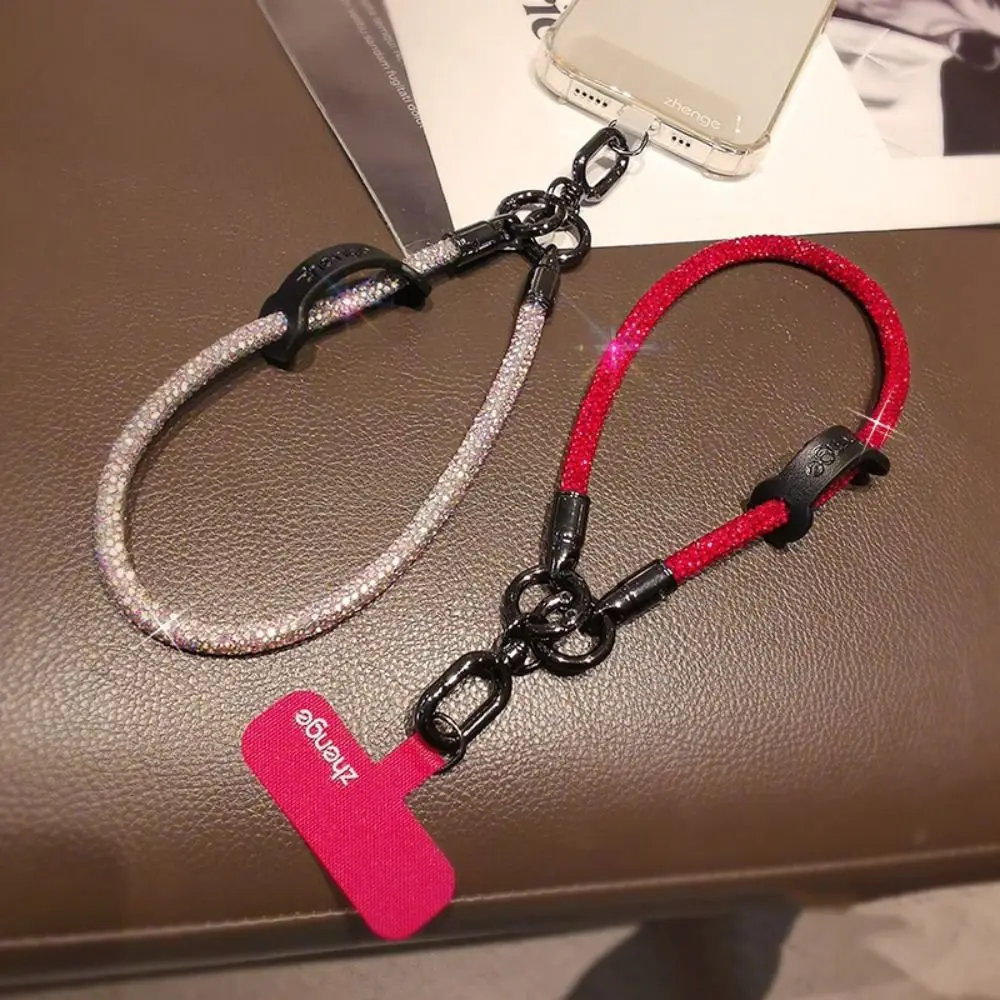 

Роскошный короткий ремешок-цепочка для телефона с блестящими стразами и бриллиантами, на запястье, с защитой от потери