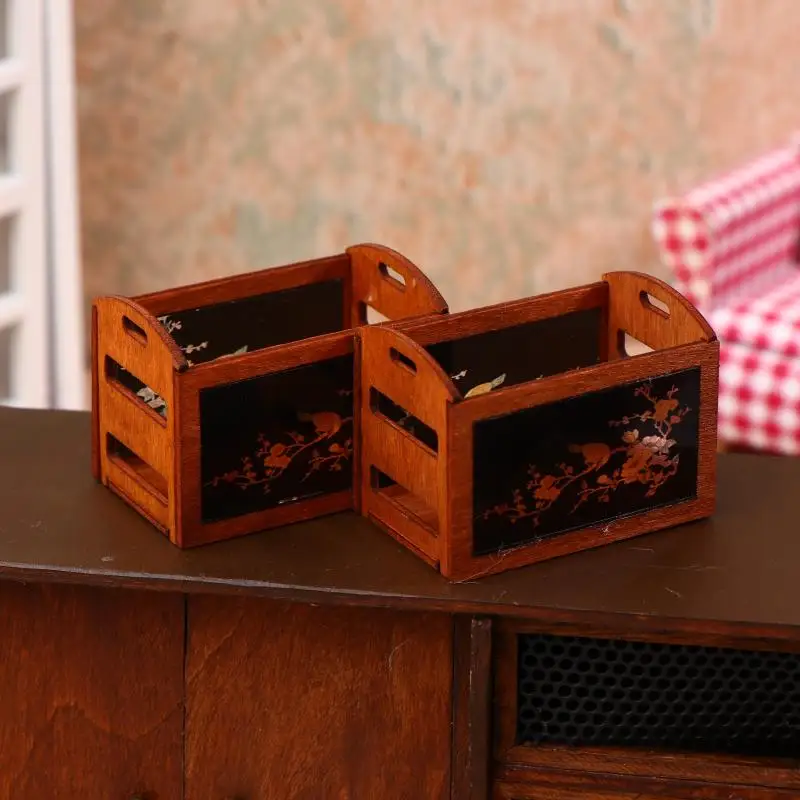 Estante en miniatura para casa de muñecas, cesta de almacenamiento, muebles, modelo de decoración para el hogar, accesorios para casa de muñecas, 1:12