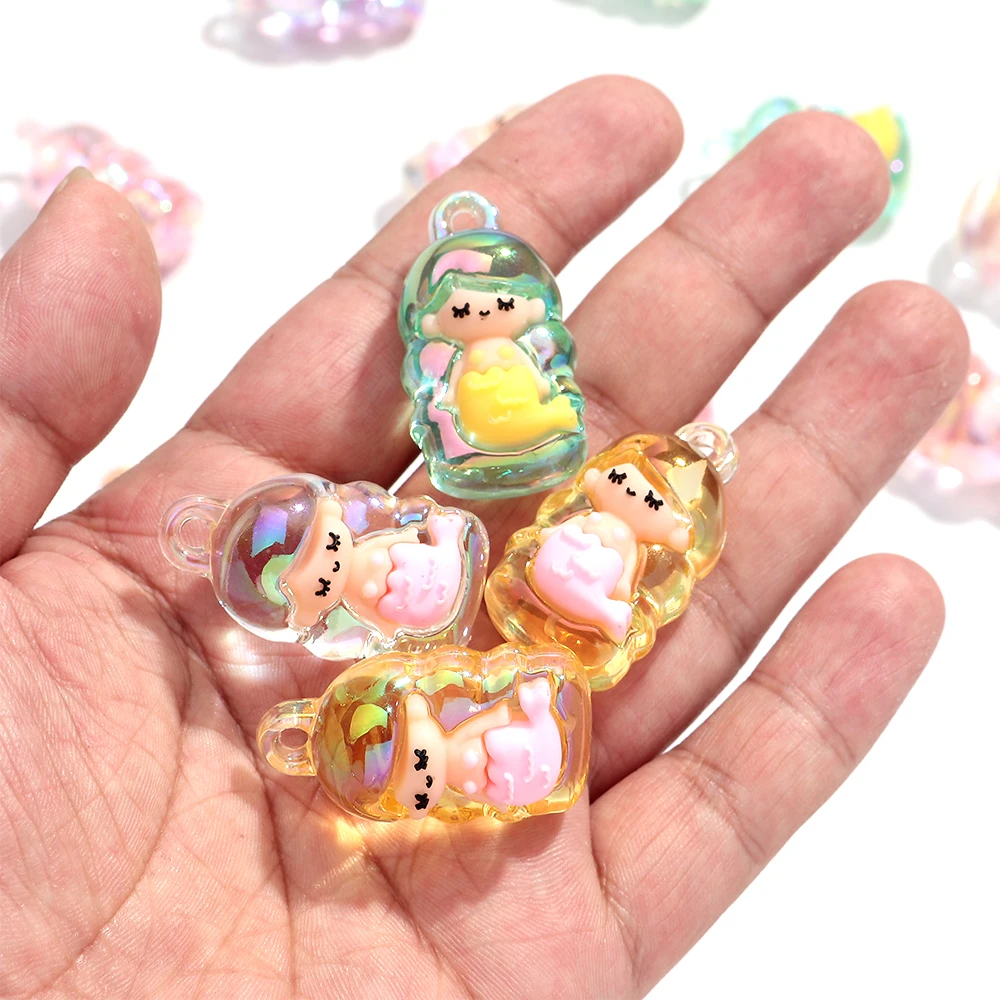 5 teile/los Schillernde Gelee Farbe Nette Meerjungfrau Acryl Charms Anhänger für DIY Schmuck Machen Halskette Schlüsselbund Ohr Zubehör