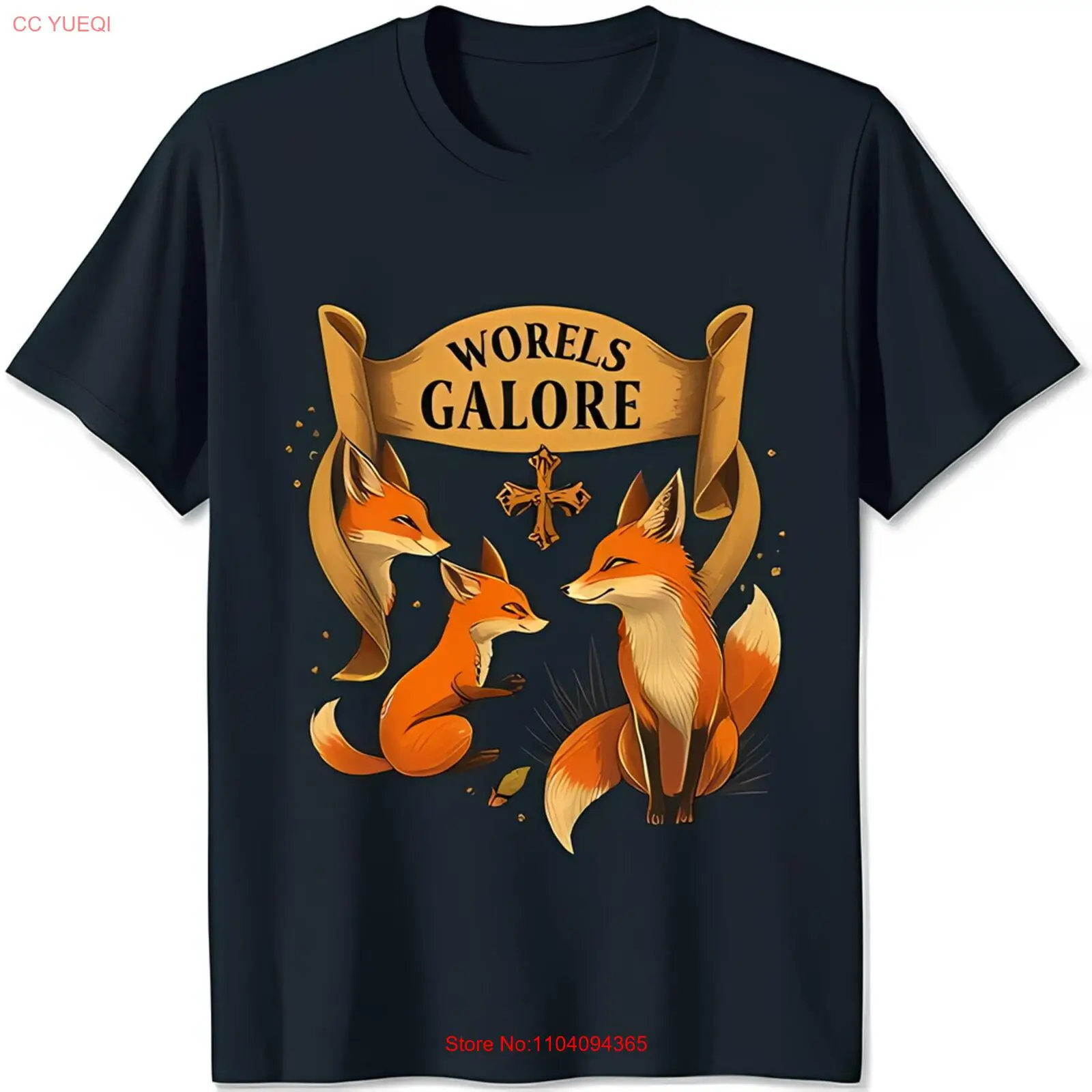 

Adorable Foxes Design T-Shirt 'Worels Galore' Graphic on Black Tee