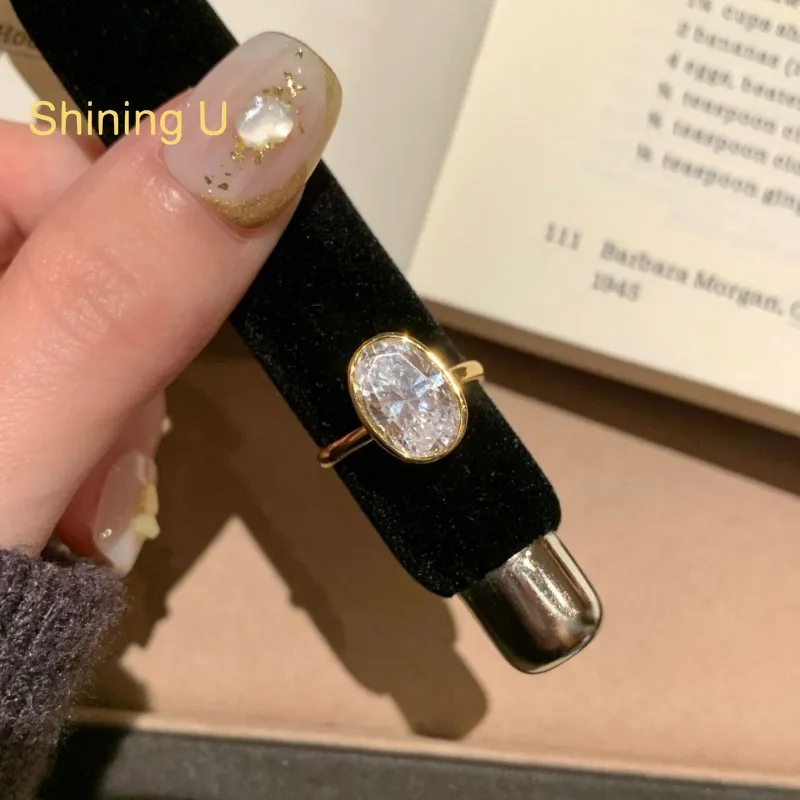 Shining U 925 Sterling Silver Oval High Carbon Diamond Gems Ring for Women Fine Jewelry Engagement Anniversary