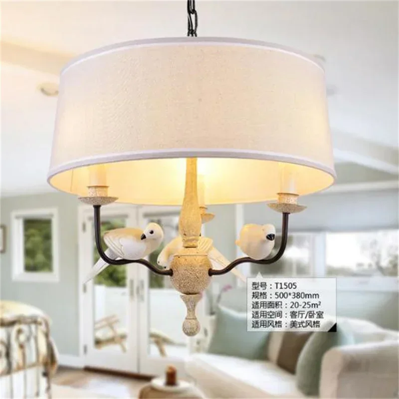 Retro Loft Vintage Birds Pendant Lights Lamp Resin Bird Fabric Lampshade For Kitchen Lighting Dining Room Pendant Lamp