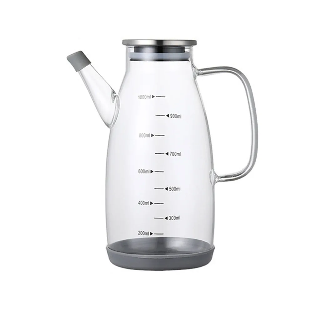 

Large Capacity Cooking Oil Bottle Rubber Base Leakproof Glass Oil Cruet Container No-drip Pourers Stainless Steel Lid