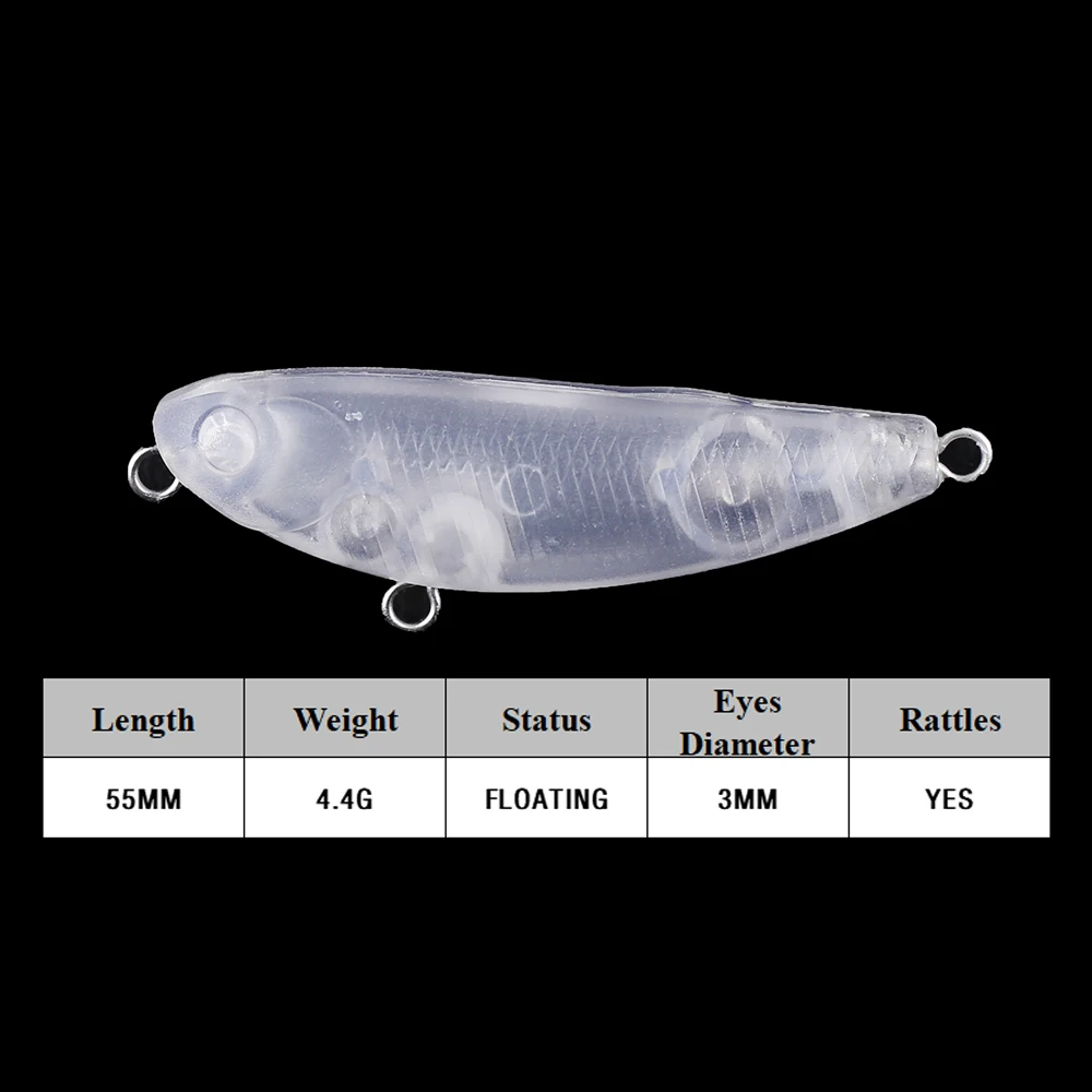 Chan’sHuang 30PCS Unpainted Blanks Bait 55mm 4.4g Floating Rattle Mini Pencil DIY Handmade Artificial Fishing Lure Model