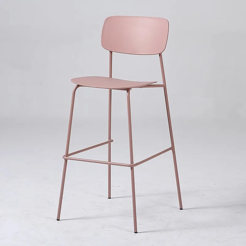 Factory Direct Wholesale stackable pink plastic seat metal leg hand made Bar Chairs Counter Furniture Modern High Bar Stool