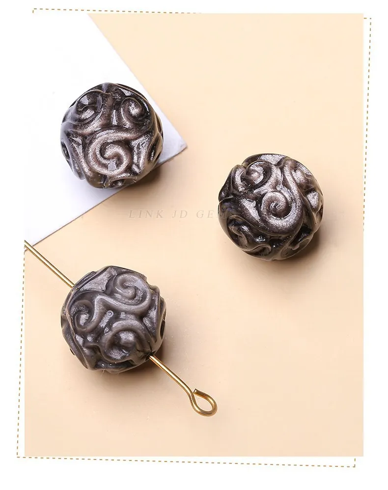 1 pc natürliche Silber Obsidian Blume gemustert Perle fit Anhänger Charms für Schmuck machen DIY Armband Halskette Zubehör – Detail 7