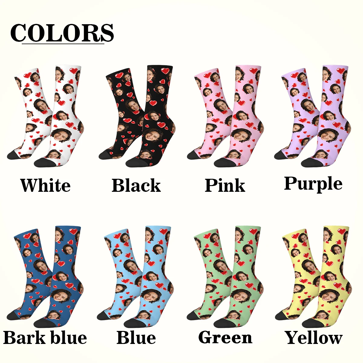 Custom Face Photo Socks Personalized Printed Design Anniversary Valentine Birthday Wedding Gift Unique Customizable Footwear view 6