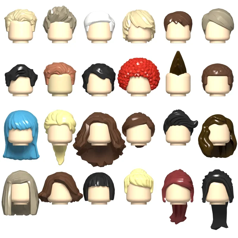 1pcs City Figures Hair Building Blocks Character Head Parts Man Woman Girl Boy Head Brown Black Hairstyle DIY Bricks Kids Toys