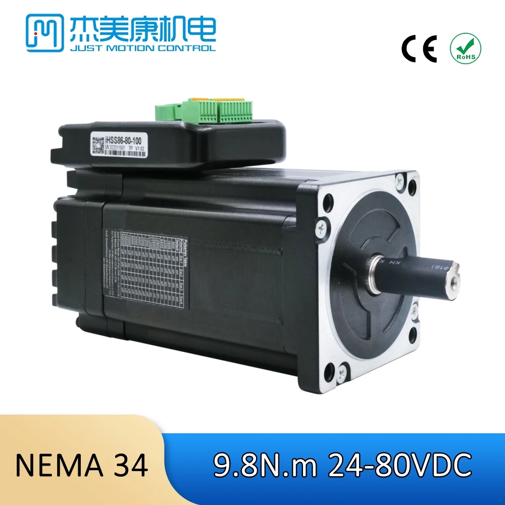 NEMA34 Integrated Stepper Servo Motor & Driver 9.8Nm 80VDC 6.0A 1387.8Oz-in Easy Engine iHSS86-80-100 Shaft 14mm CNC machine kit