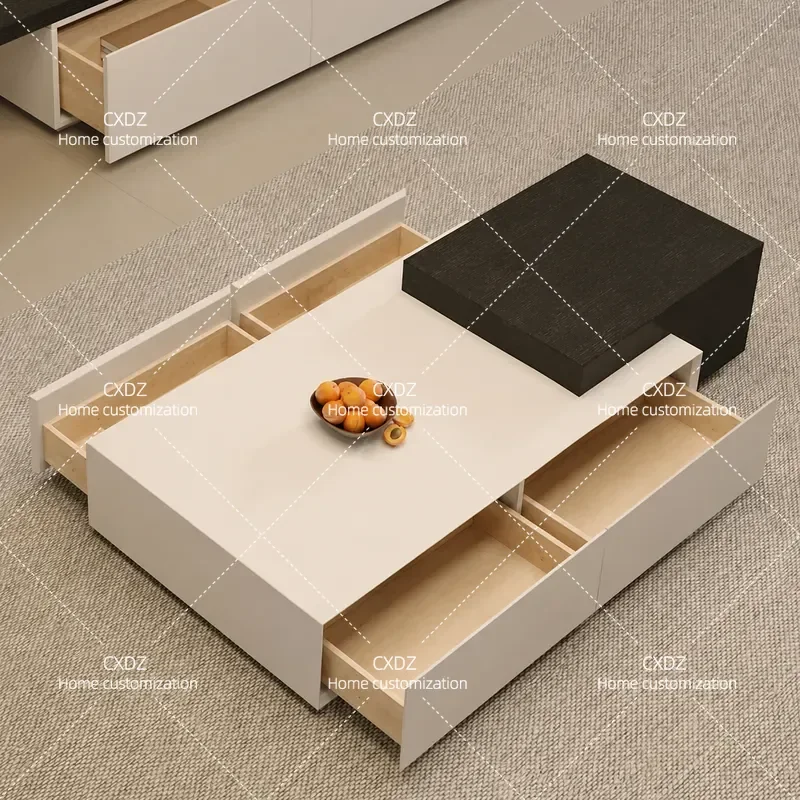 Modern White Rectangular Coffee Table with Storage Simple Nordic Style Small Apartment Living Room Furniture Combination Tea