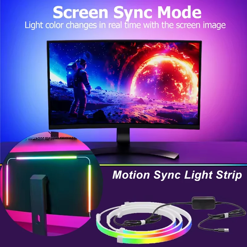 LED Light Strip Computer Screen Colar Sync Monitor Ambilight RGB Lights Ambient Lighting PC Backlight Pickup Light for Game Room
