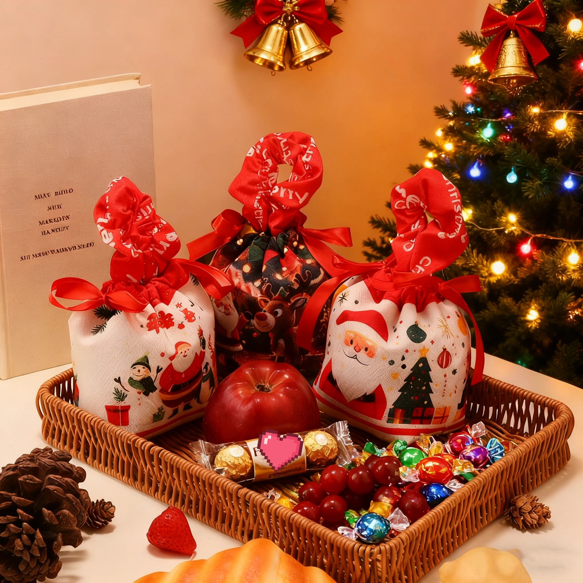 Nueva bolsa de regalo de Navidad creativa, regalo de Nochebuena, caja de regalo de Navidad, caja de embalaje de manzana y caramelo, bolsa de mano, bolsa de dulces de Navidad.