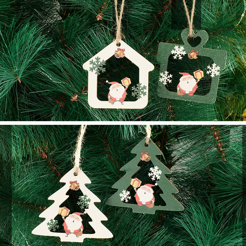 

8pcs Christmas Wooden Craft Ornament Christmas Tree Decoration Pendants New Year XMAS Party Prop Accessories Wedding Decoration