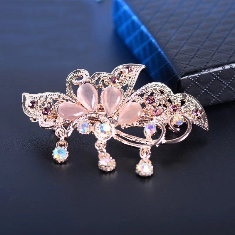 EASYA Pretty Big Rhinestone Peacock Hair Barrettes Ornaments Jewelry Fashion Crystal Metal Hairpin Hairwear For Women Girls