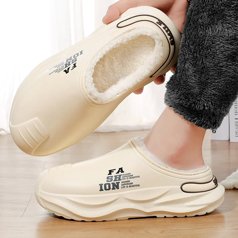 Men Shoes Winter Warm Shoes Plush Lining Indoor Cotton Slippers Couple Platform Outdoor Kitchen shoes House Waterproof Slippers