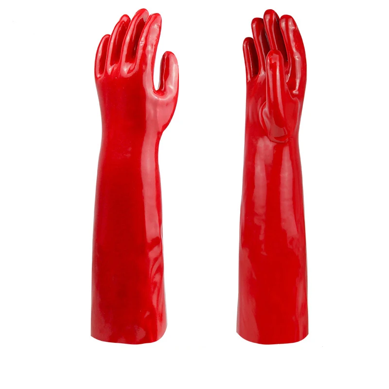 Guantes anticómicos rojos de 60cm alargan la química anticorrosión a prueba de aceite Manga industrial Guante resistente a ácidos y álcalis