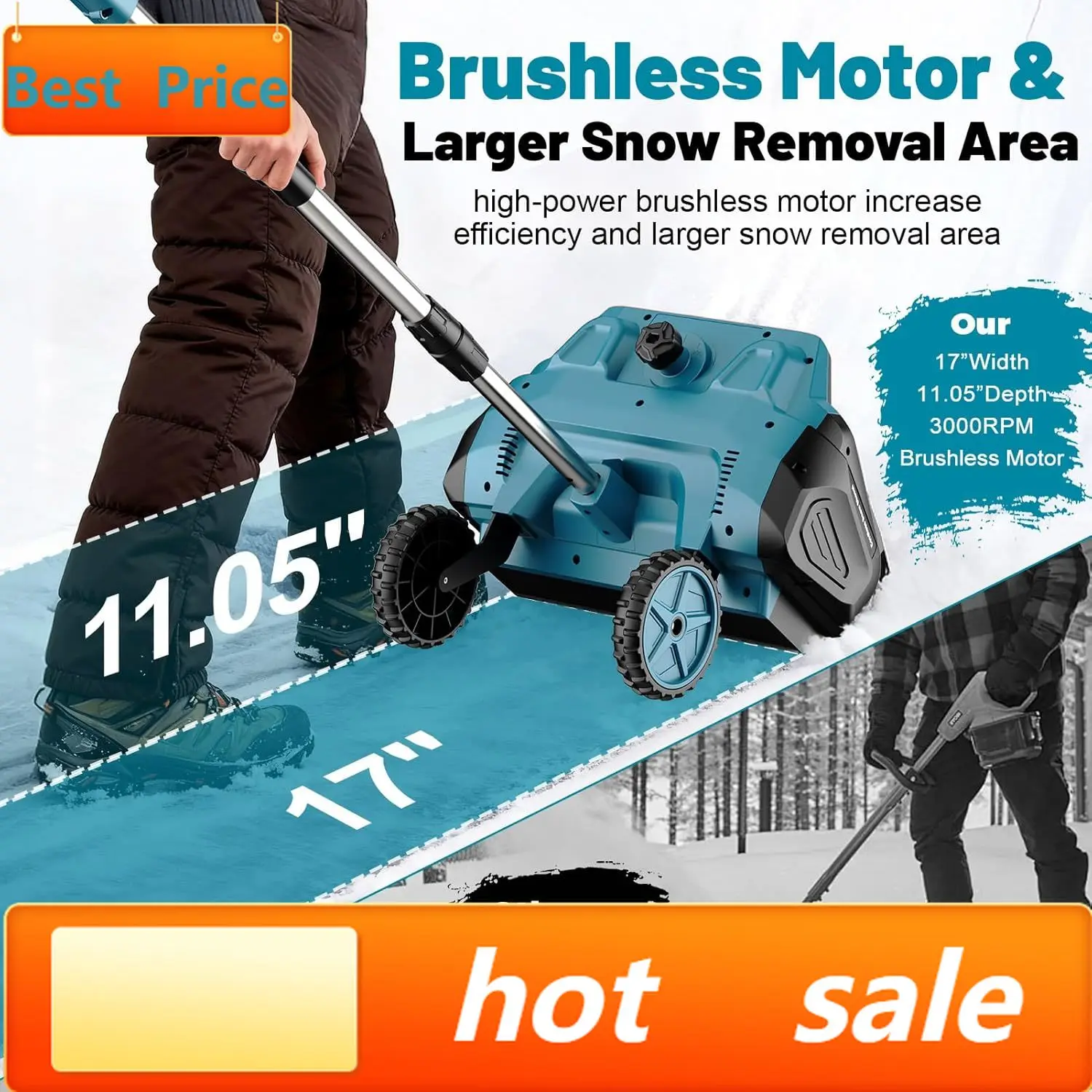 

Хит продаж: 17-дюймовая беспроводная лопата для уборки снега на колесах, электрический снегоуборщик с бесщеточным двигателем и аккумулятором 9000 мАч, дальность выброса снега 20-30 футов/м.