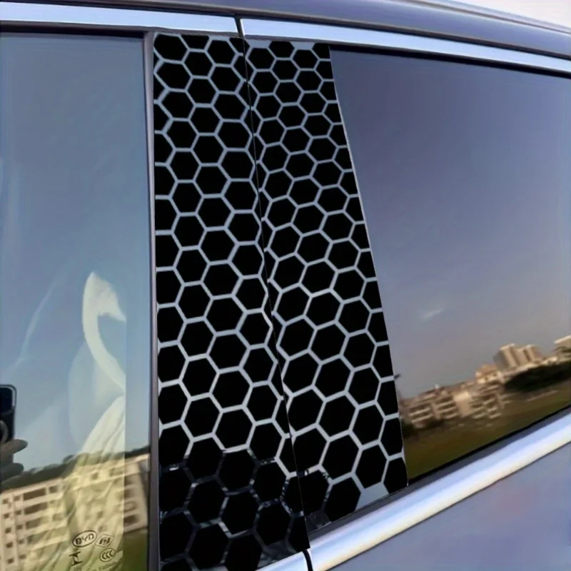 2-Piece Laser Plaid Vinyl Car Decal, Self-Adhesive Space-Themed Rectangle Sticker for Front B-Pillar Single Use