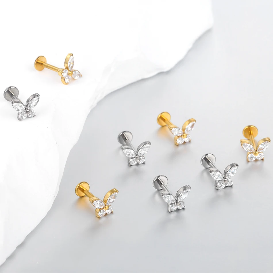1Pc Titanium Ear Cartilage Stud Earrings for Women Internal Thread Zircon Flower Ear Lobe Tragus Helix Lip Rings Jewelry 16G