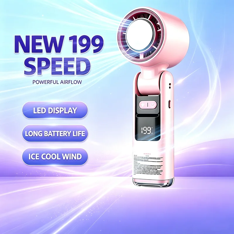 199 Stepless Speed Portable Icy Cooling Handheld FanTurbo Mini Fan USB Rechargeable Neck Hang Desktop Outdoor Travel Pocket Fan