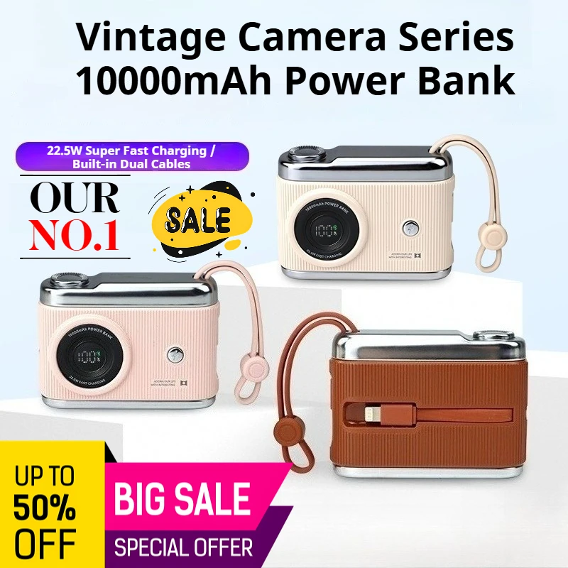 

CE certified retro creative mini camera power bank with 10000mAh built-in fast charging 22.5Wpower bank for various phone models