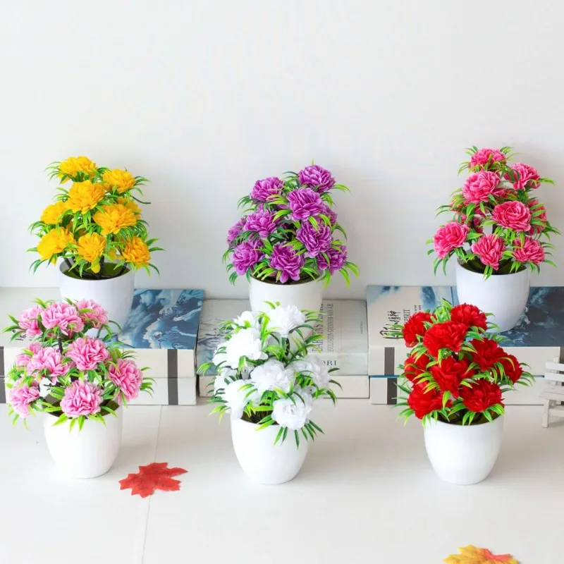 Simulated Flowers 12heads Chrysanthemum Balls Potted Plastic Flowers Green Plants Flower Decor Office Garden Balcony Decorations