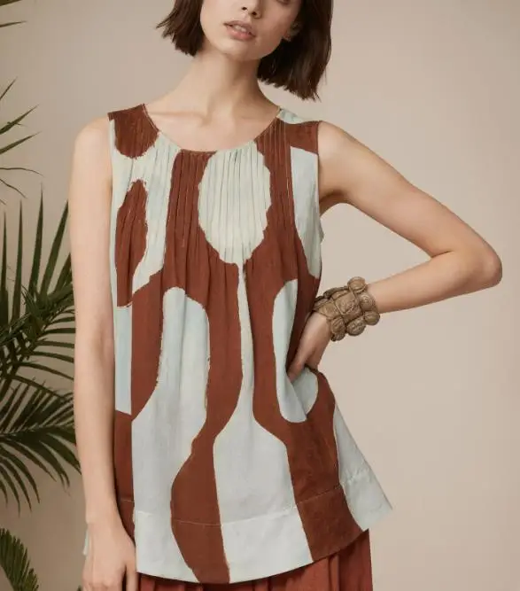 

2026 Summer New Shirt Women's Loose Graffiti Printed Pleated Vest Top
