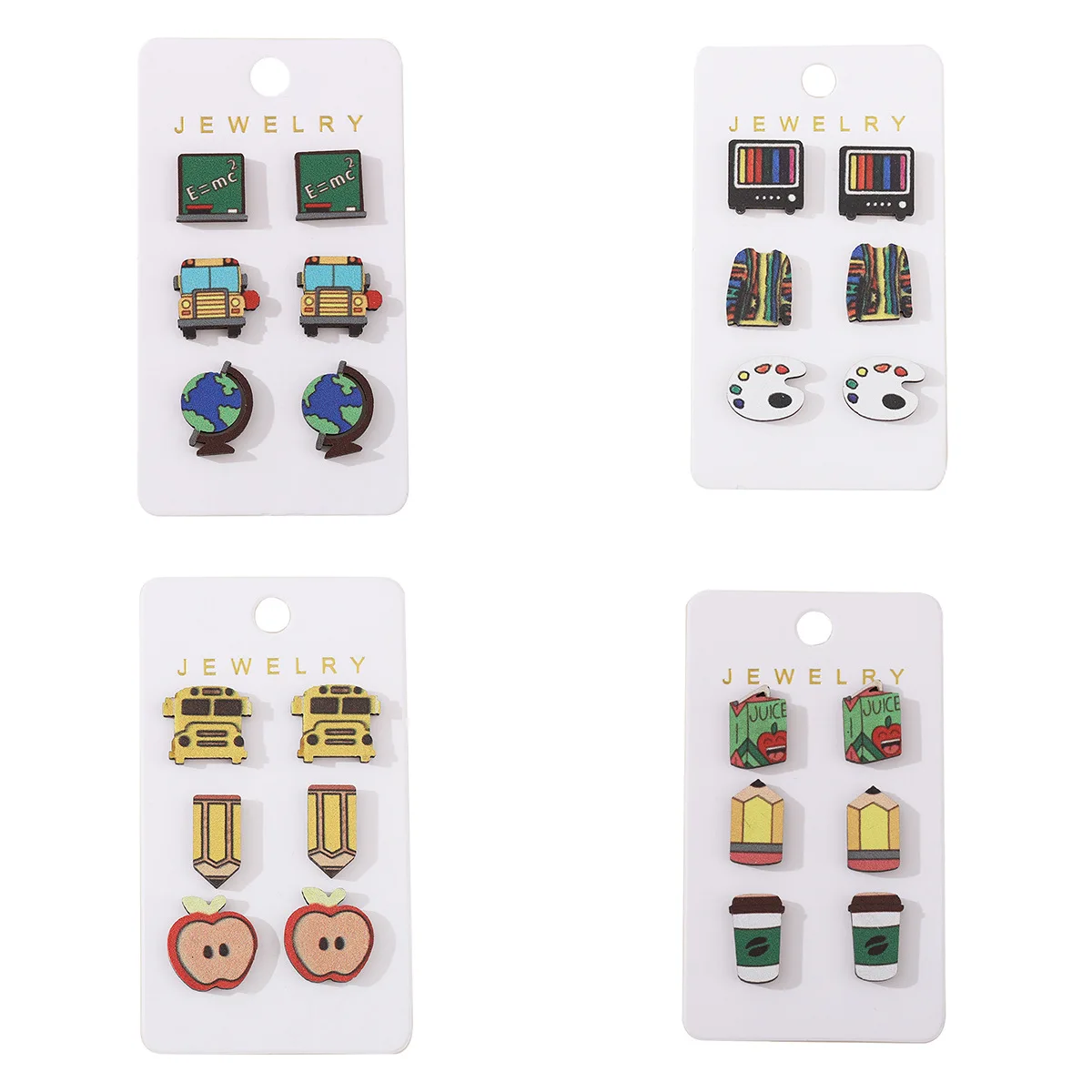 Wholesale Jewelry for Resale 2026 Woman Jewelry Clearance Cute Teacher's Day Back to School Wood Stud Earrings
