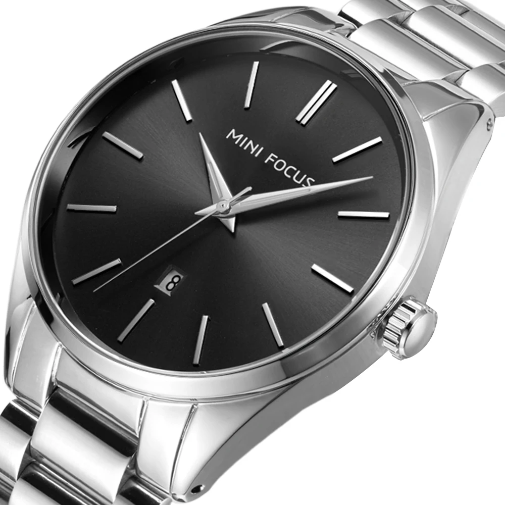 Mini Focus MF0050G Classic Watch Waterproof Luminous Hands Silver Stainless Steel Band Men Business Quartz Watches