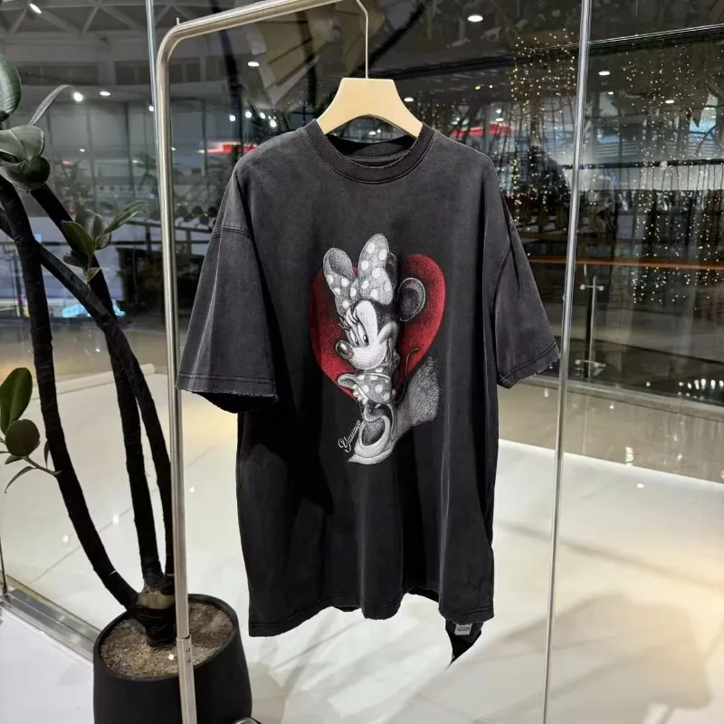 

Oversized Tops Spring Summer New Korean Version Lazy Style Versatile Washed Mickey Mouse Graffiti Short Sleeved T Shirt Women