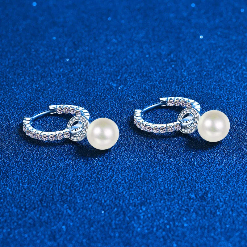 5a Freshwater Pearl Moissanite Ear Buckle Fashion 925 Sterling Silver Drop Earring Wedding Jewelry With Box