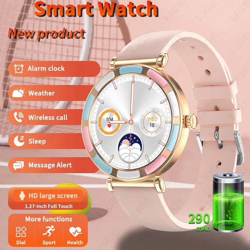

LIGE Fashion Smart Watch Ladies 360*360 HD Full Touch Screen Bluetooth Call Watches Female Health Monitor New Smartwatch Women