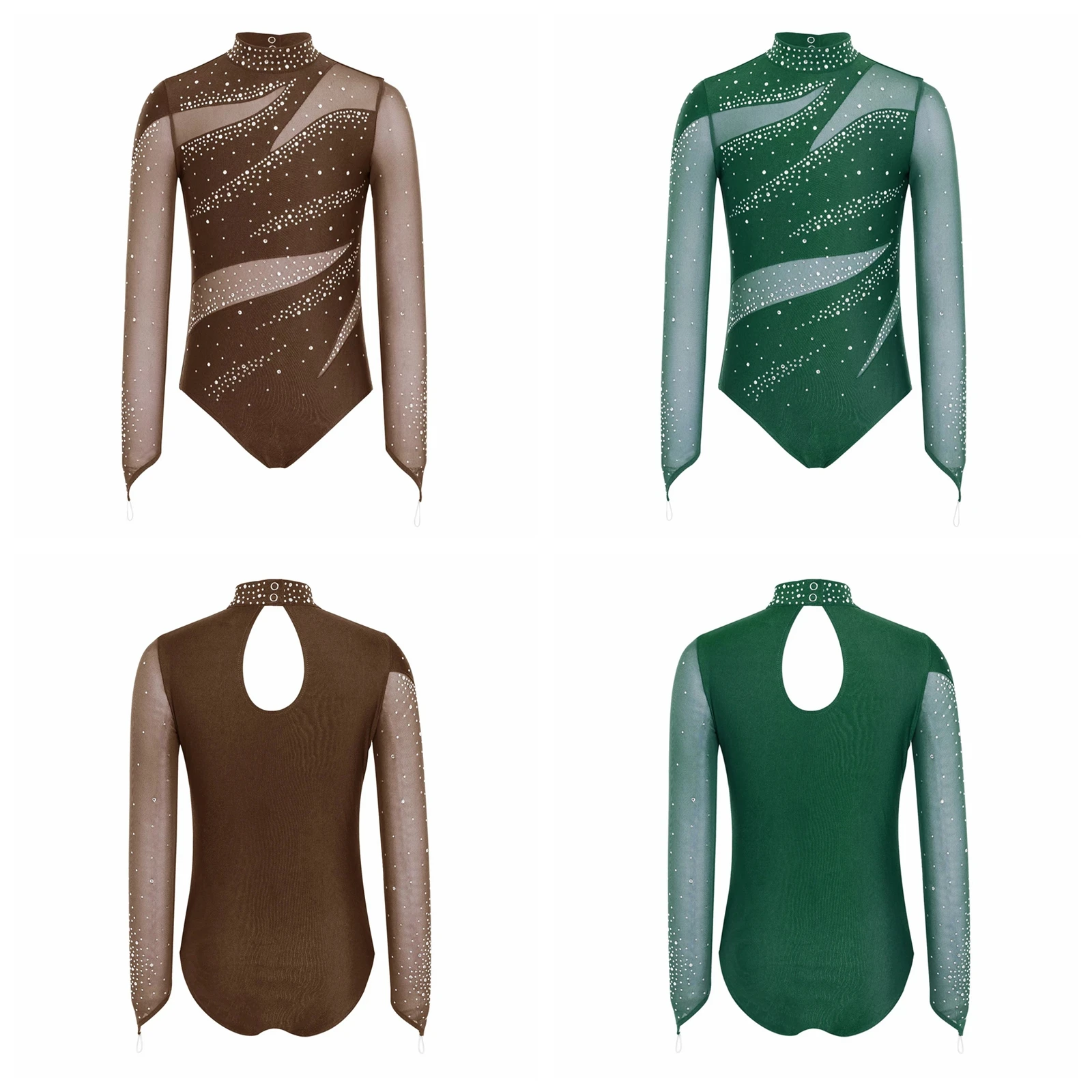 

Kids Girls Figure Skating Ballet Jersey Rhythmic Gymnastics Jumpsuits Leotard Shiny Rhinestones Bodysuit Competition Costume