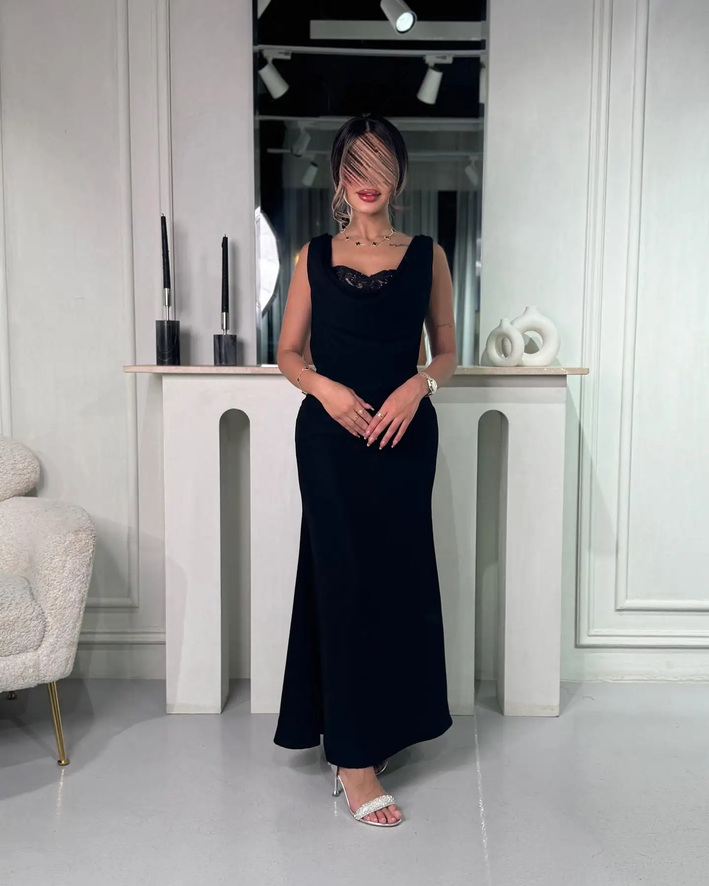 

Jirocum customized Sexy Square Neck Prom Gown Women Black Lace Party Evening Dress Ankle Length Special Occasion Dresses Saudi