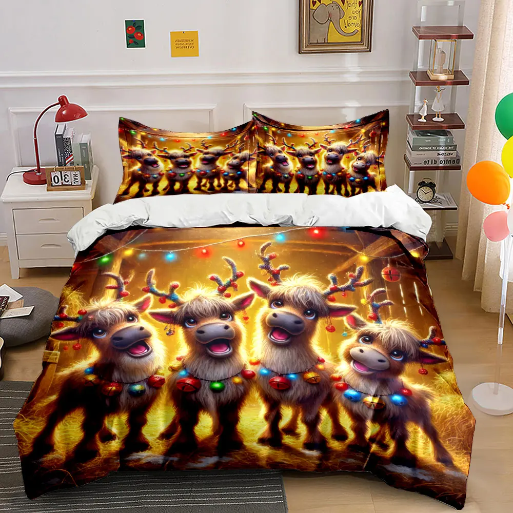 A group of adorable reindeer gathered happily in the barn Print Duvet Cover Bedding Set Included 1*Duvet Cover 2*Pillowcases