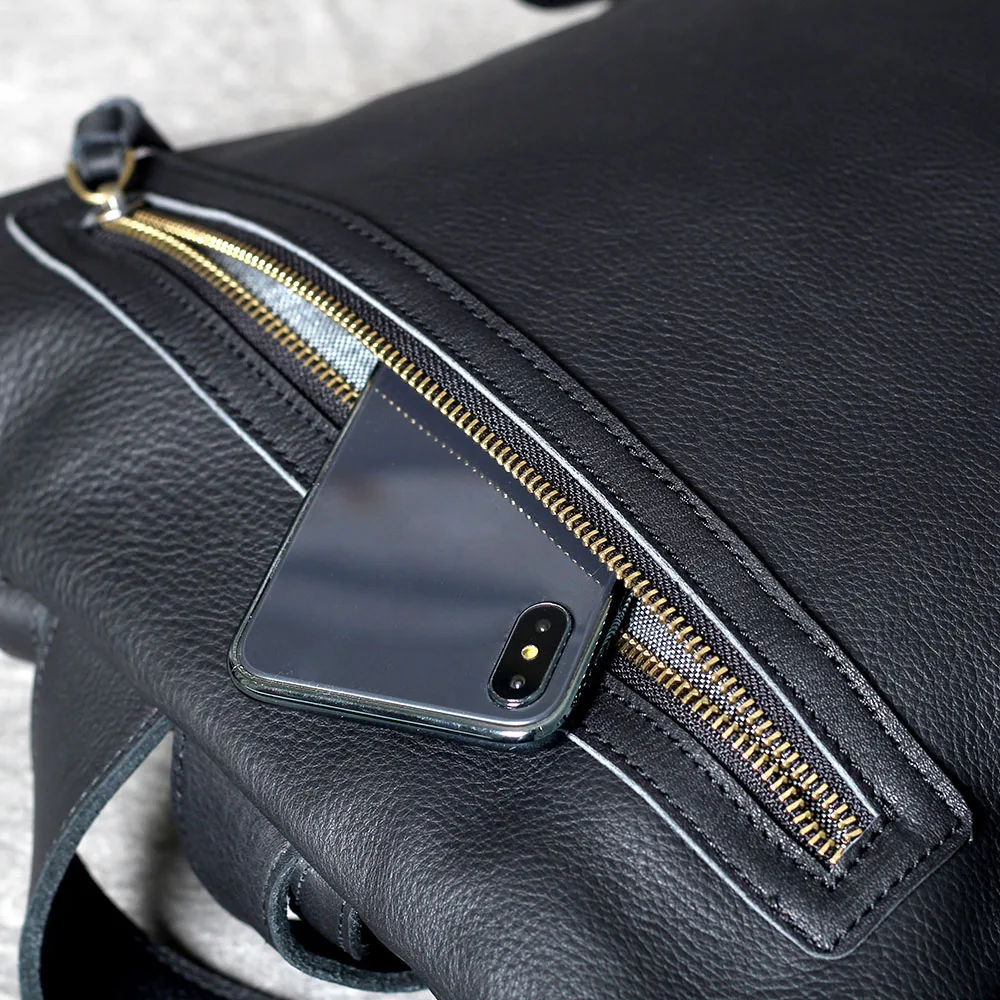 S.WORKER Lässiger Rucksack aus echtem Leder, Vollnarbenleder, Laptop-Umhängetasche, Schultasche, modisch – Detail 13