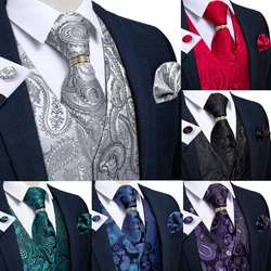 Men Vest Tie Set Classic Wedding Paisley Black Gold Paisley Tuxedo Suit Vest Formal Dress Male Waistcoat Sleeveless Vest DiBanGu