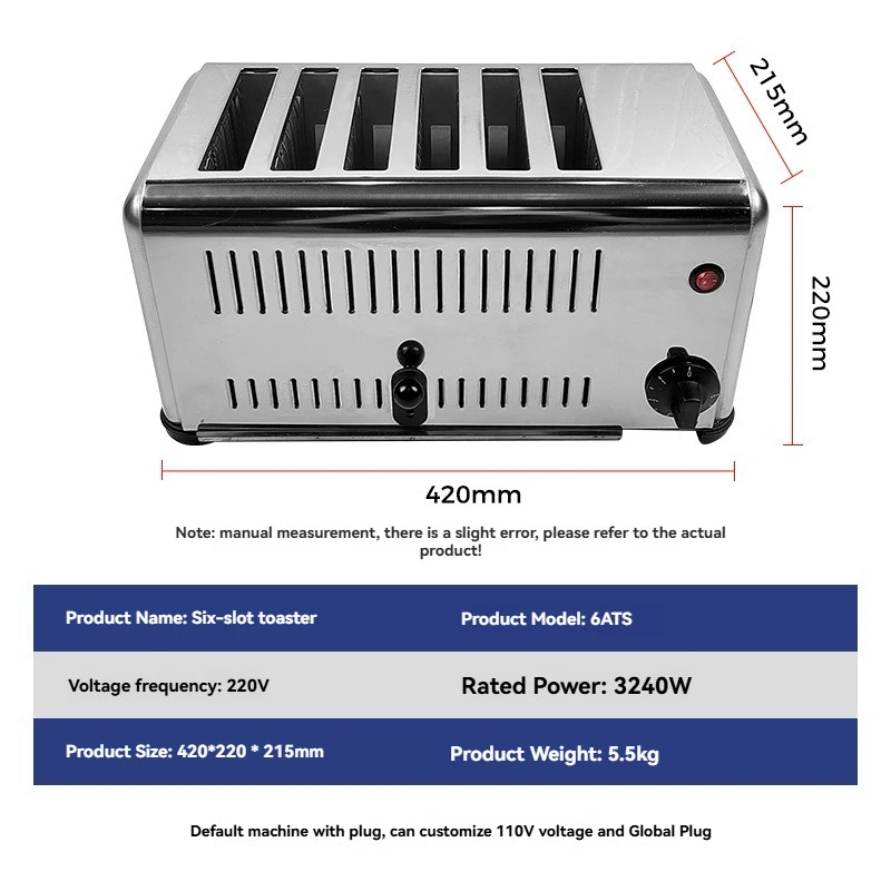 Deluxe 6-Slice Commercial Toaster, Stainless Steel Toaster, Waffle Maker, Cake Maker, Toaster