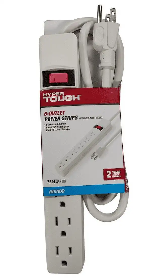 6-Outlet Power Stríp with 2.5-Foot Cord , White，15A，125V-60Hz