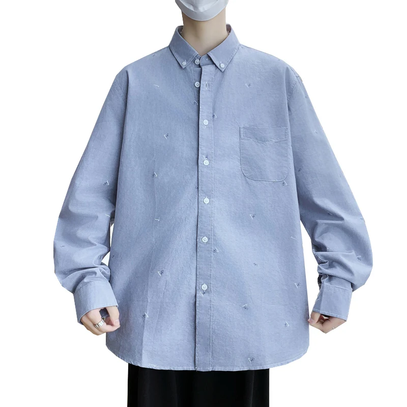 

Men's Trendy Long Sleeve Shirt - Spring Summer Solid Color 100% Cotton Breathable Casual Shirt, Minimalist Style Utility Wear