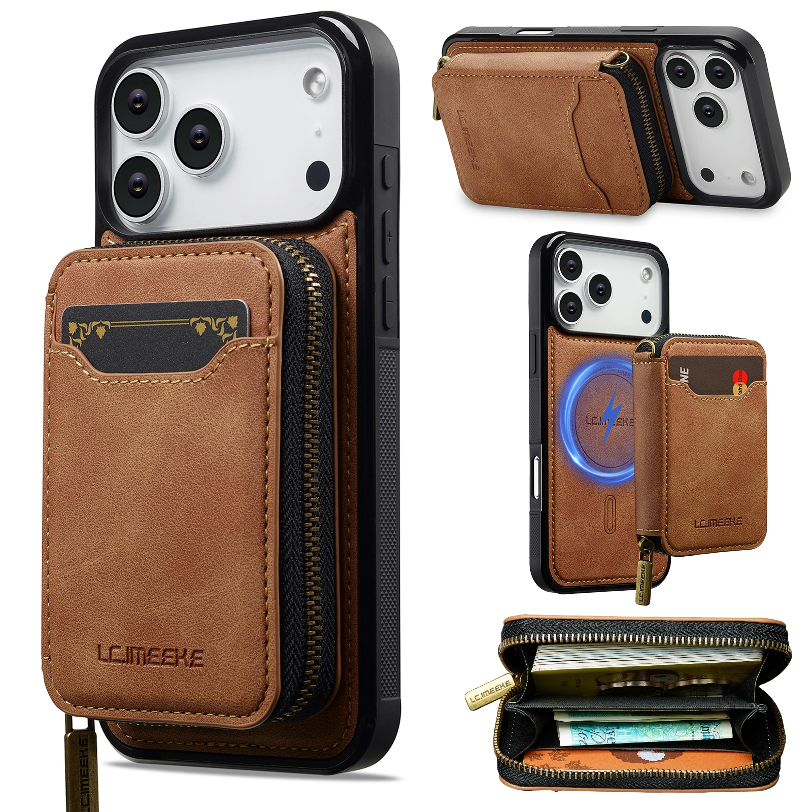 

Detachable Magnetic Wallet Leather Phone Case for IPhone 17 Pro Max Air 16 Plus 15 14 13 12 11 Pro 16E Anti-Theft Brush Cover