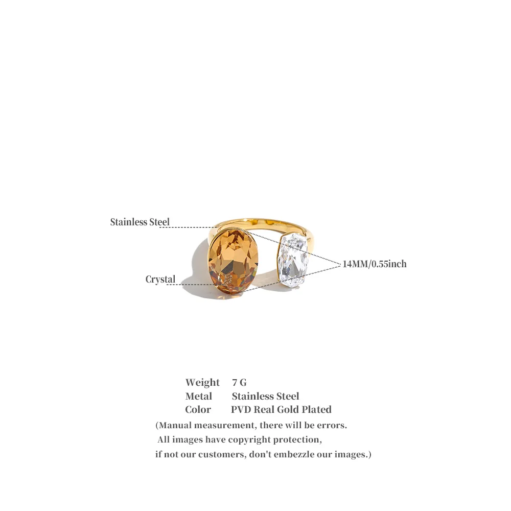 Yhpup Mehrfarbiger Edelstahl-Ovalring mit K9-Kristall, verstellbar, für Damen, 18K Goldfarben, PVD-beschichtet, glänzend, beliebter Schmuck – Detail 1