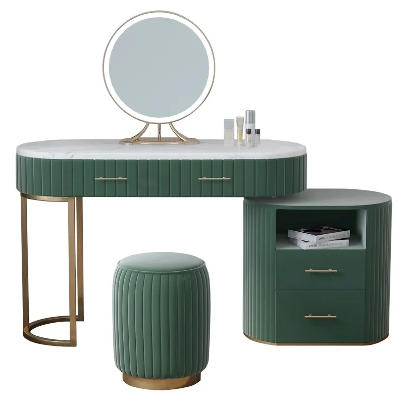 modern luxury dressing table modern marble top steel legs console table with mirror and stool for Bedroom furniture