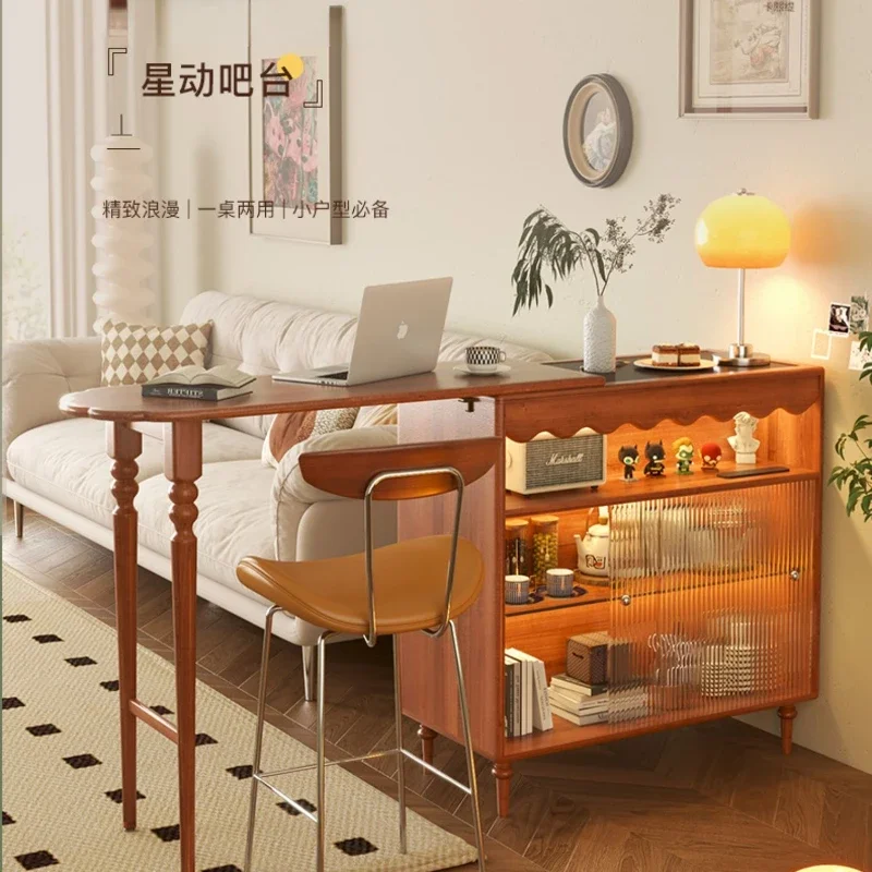 

Solid Wood Bar Counter Household Small Apartment Living Room Retractable Retro Hallway Integrated Foldable Bar