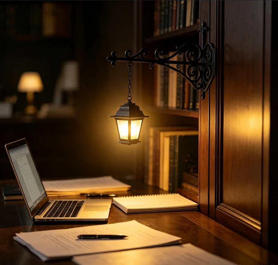 Hanging Lantern LED Night Light with Wrought Iron Bracket, Vintage Bookshelf Reading Lamp for Home Bedroom Decor