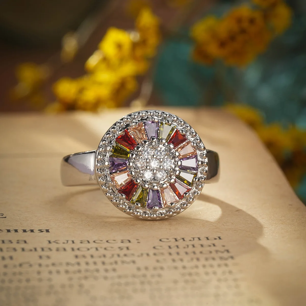 Luxury Female Rings 925 Sterling Silver Colorful Zircon Rings for Women Flower Shaped Wedding Engagement Jewelry Gift Anillos
