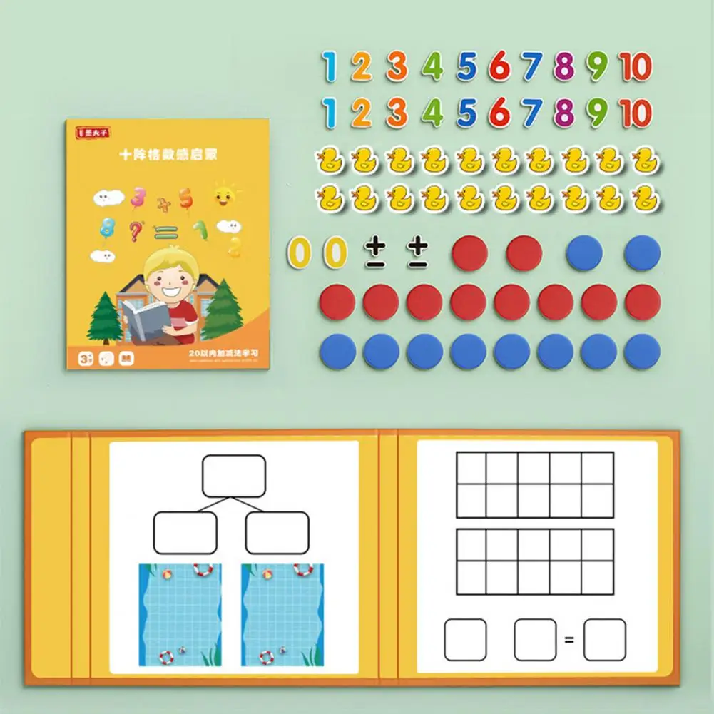 Magnetic Math Workbook for Kids, livro magnético educacional, Puzzle Board Set, adição subtração para meninos